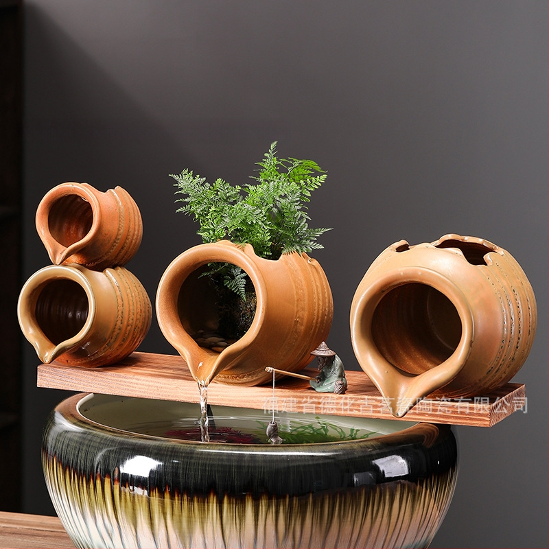 Керамичен циркулиращ воден аквариум за риби — декоративен елемент за двор и интериор, с кислородна филтрация (Материал: керамика; Стил: китайски стил; Повърхностна технология: друга; Обработка и персонализация: Няма; Опаковка: картон)