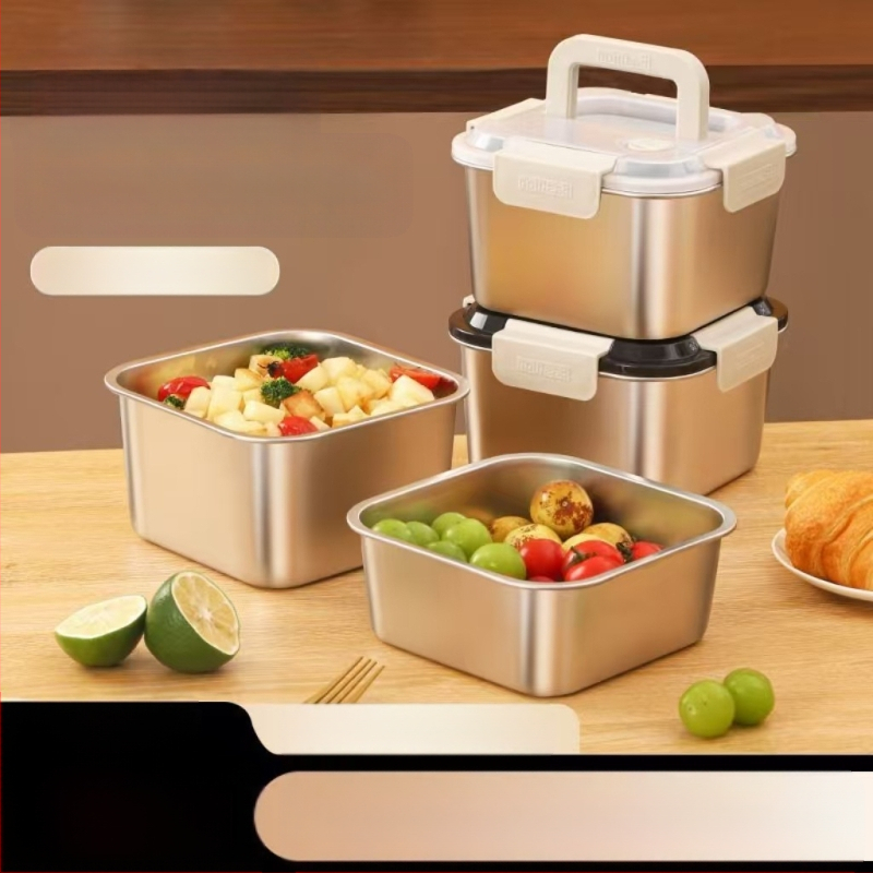 Kutija za ručak od nehrđajućeg čelika, izolirana, kvadratnog oblika, 1–2 L, trostruki sloj