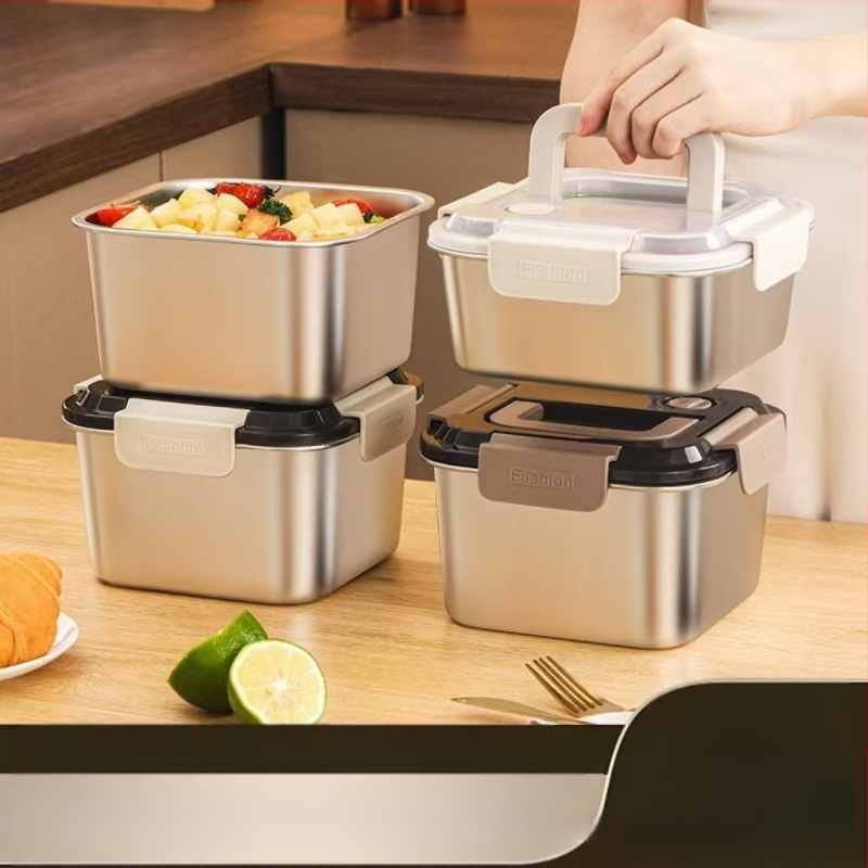 Kutija za ručak od nehrđajućeg čelika, izolirana, kvadratnog oblika, 1–2 L, trostruki sloj