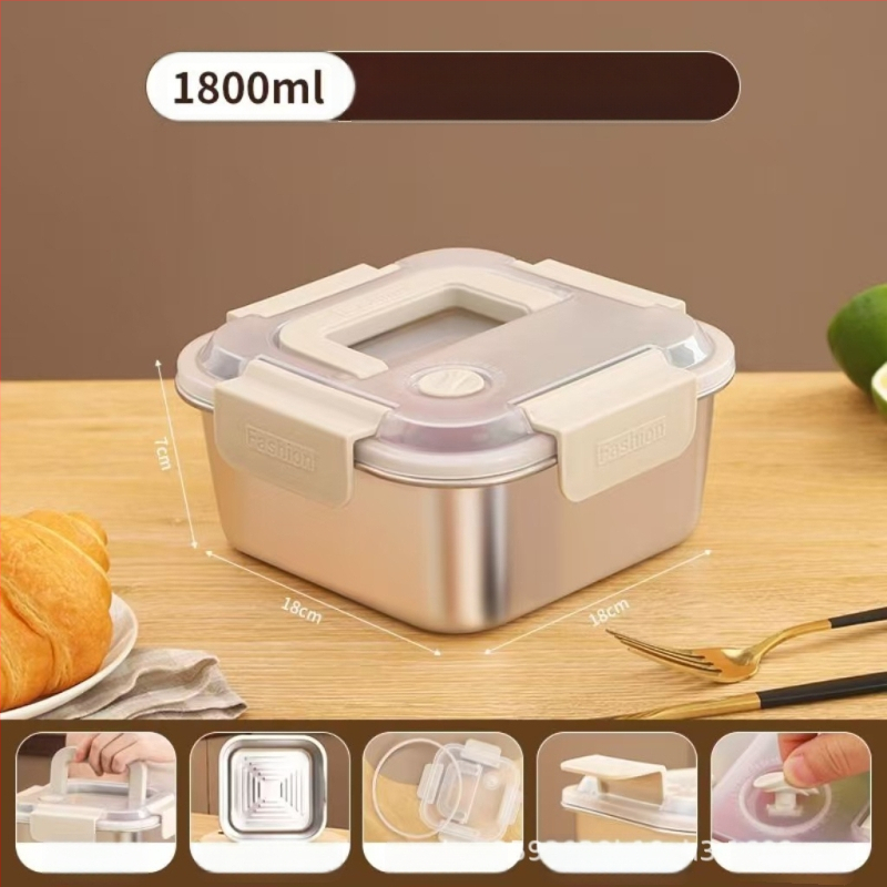 Kutija za ručak od nehrđajućeg čelika, izolirana, kvadratnog oblika, 1–2 L, trostruki sloj