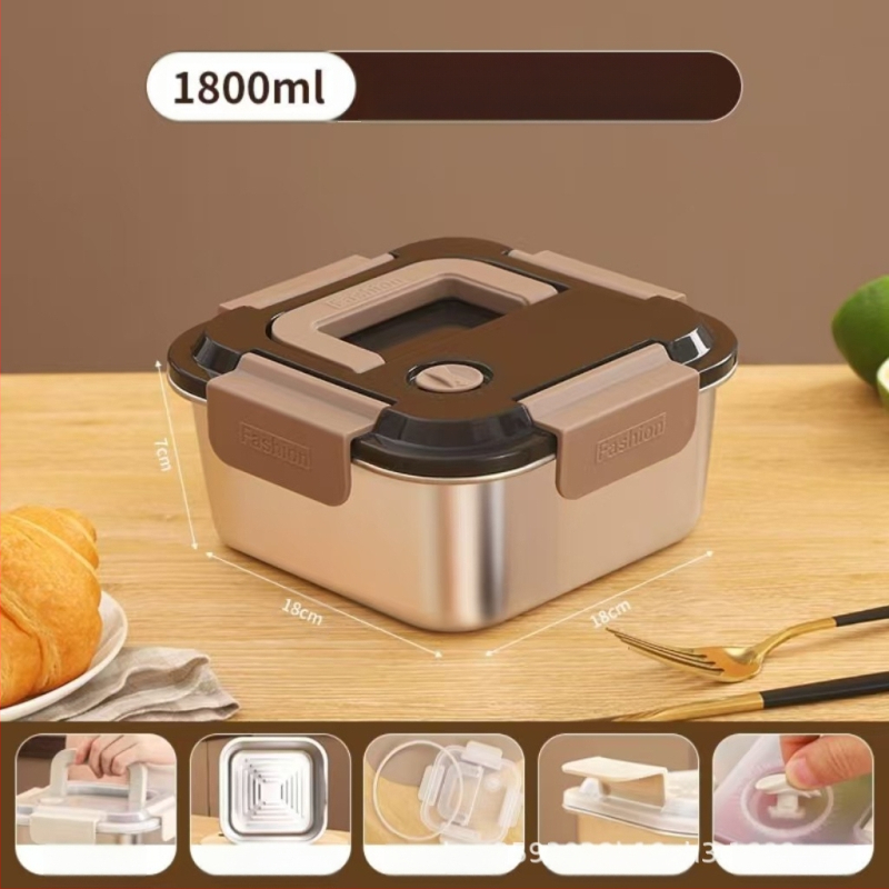 Kutija za ručak od nehrđajućeg čelika, izolirana, kvadratnog oblika, 1–2 L, trostruki sloj