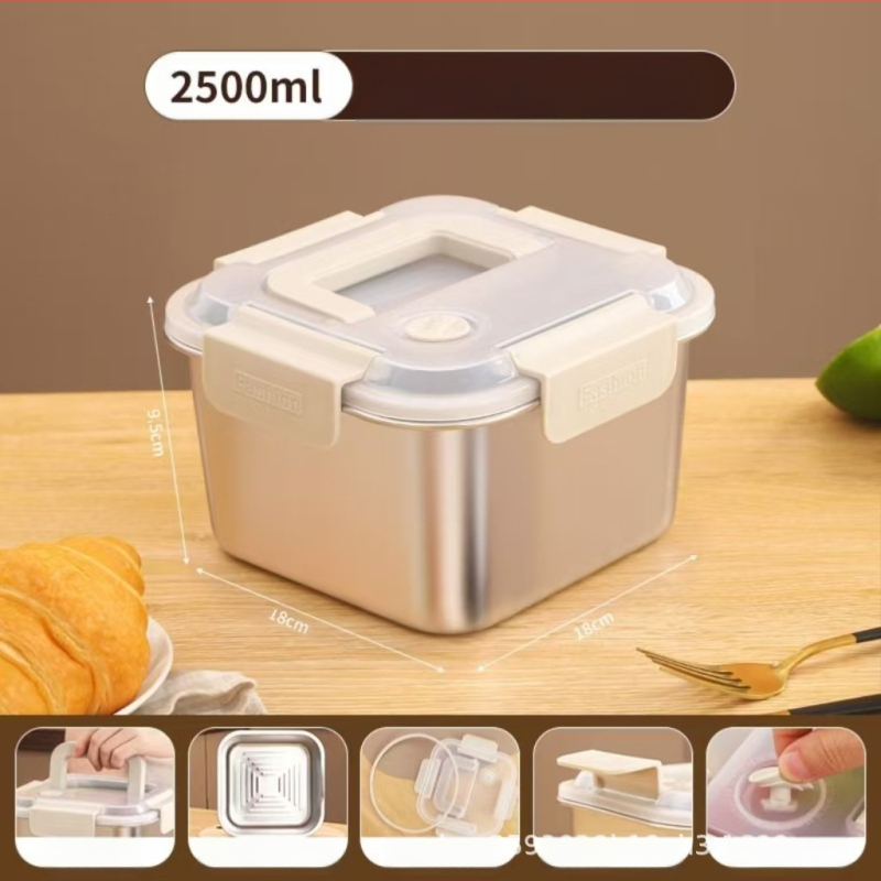 Kutija za ručak od nehrđajućeg čelika, izolirana, kvadratnog oblika, 1–2 L, trostruki sloj