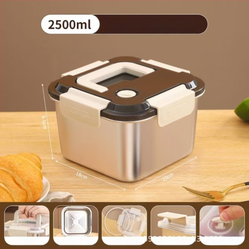 Kutija za ručak od nehrđajućeg čelika, izolirana, kvadratnog oblika, 1–2 L, trostruki sloj