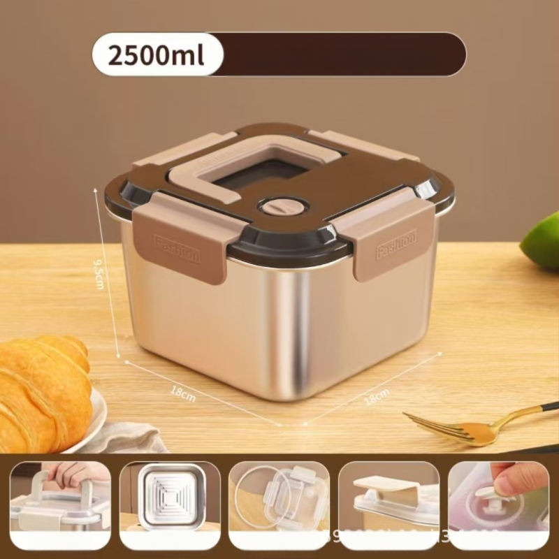 Kutija za ručak od nehrđajućeg čelika, izolirana, kvadratnog oblika, 1–2 L, trostruki sloj