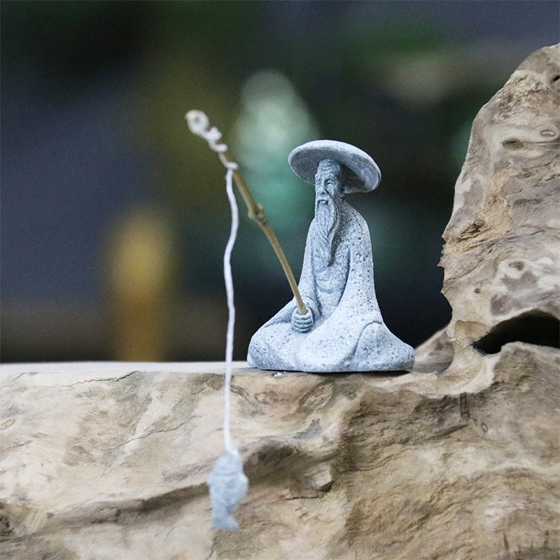 Άγαλμα ψαρά για κήπο – ψαμμίτης, κινέζικο στυλ, διακόσμηση τοπίου με μπονσάι, ημιχειροποίητη και ημιμηχανική κατασκευή, επιφάνεια αμμοβολής