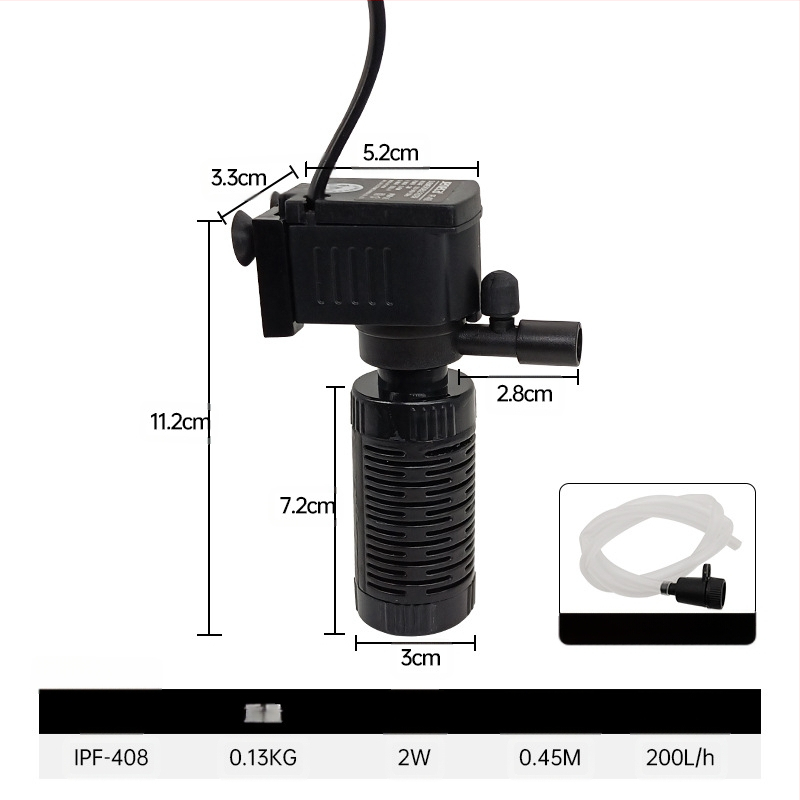 Garix Mini akvārija filtrs — iebūvēts kluss filtrēšanas kameras un skābekļa sūknis, trīs vienā; plastmasas korpuss, 0,16 kg