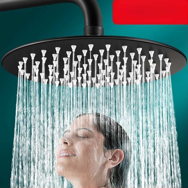 Dušo galva iš nerūdijančio plieno, viršutinė purškimo srovė, lietaus režimas, šiuolaikiškas minimalistinis dizainas.