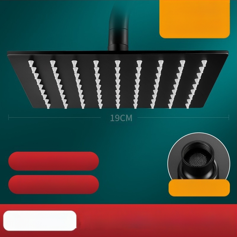 Dušo galva iš nerūdijančio plieno, viršutinė purškimo srovė, lietaus režimas, šiuolaikiškas minimalistinis dizainas.