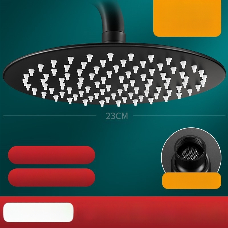 Dušo galva iš nerūdijančio plieno, viršutinė purškimo srovė, lietaus režimas, šiuolaikiškas minimalistinis dizainas.