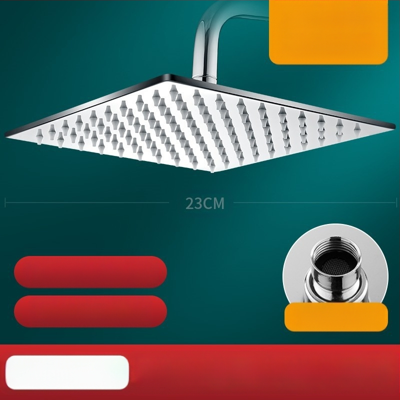 Dušo galva iš nerūdijančio plieno, viršutinė purškimo srovė, lietaus režimas, šiuolaikiškas minimalistinis dizainas.