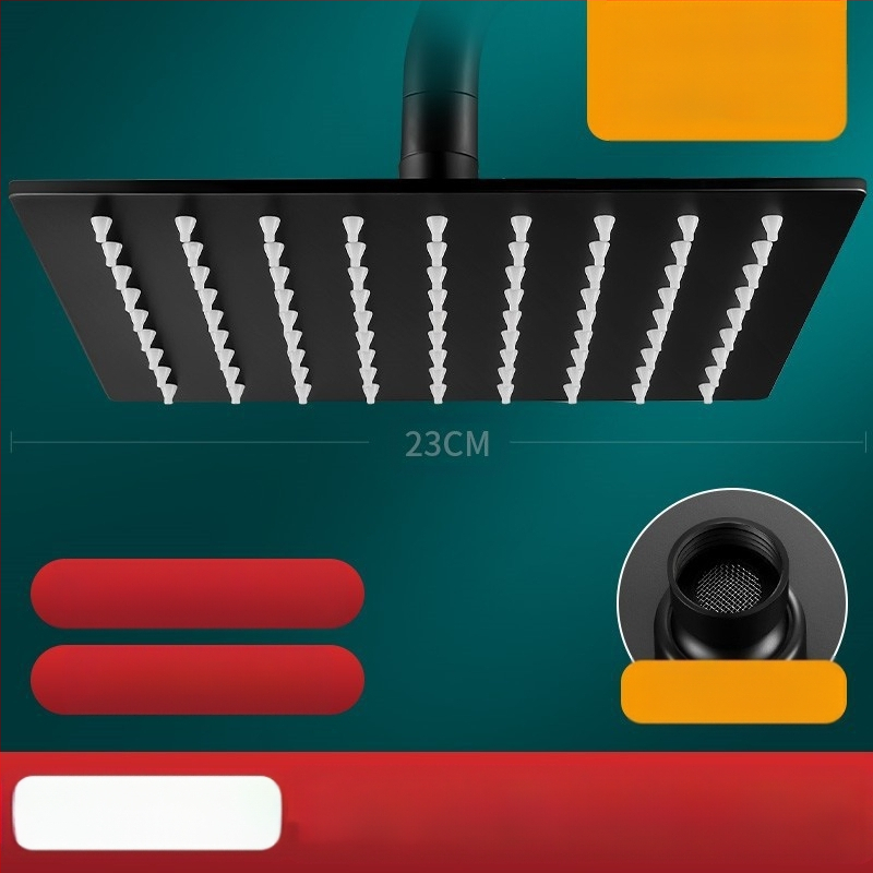 Dušo galva iš nerūdijančio plieno, viršutinė purškimo srovė, lietaus režimas, šiuolaikiškas minimalistinis dizainas.