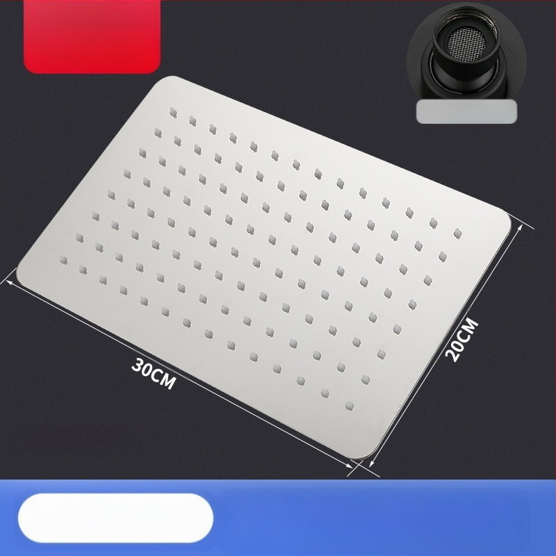 Dušo galva iš nerūdijančio plieno, viršutinė purškimo srovė, lietaus režimas, šiuolaikiškas minimalistinis dizainas.