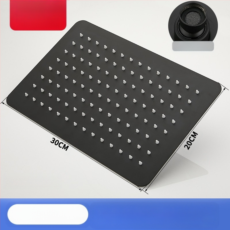 Dušo galva iš nerūdijančio plieno, viršutinė purškimo srovė, lietaus režimas, šiuolaikiškas minimalistinis dizainas.