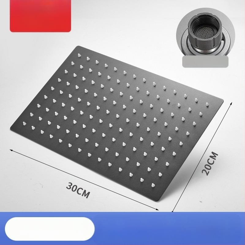 Dušo galva iš nerūdijančio plieno, viršutinė purškimo srovė, lietaus režimas, šiuolaikiškas minimalistinis dizainas.