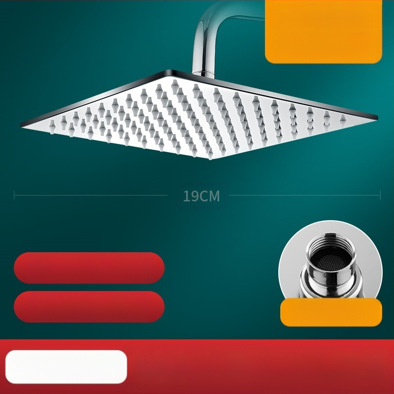 Dušo galva iš nerūdijančio plieno, viršutinė purškimo srovė, lietaus režimas, šiuolaikiškas minimalistinis dizainas.