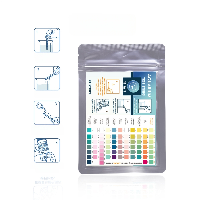 Lefu 11-in-1 testavimo juostelė akvariumo vandens kokybei – kietumas, pH, amoniakas, likutinis chloras, nitritas