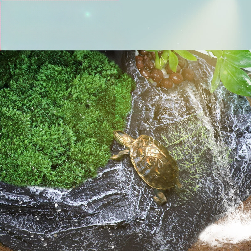 Bruņurupucim paredzēta sauļošanās un kāpšanas platforma ar slēptuvi un trim atverēm – materiāls: sveķi; ainavu veidošana; zīmols Barbarous Growth