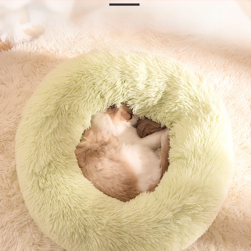 Гнездо за котки за зимата, кръгло от плат, плюшено покритие, сваляемо и миещо се