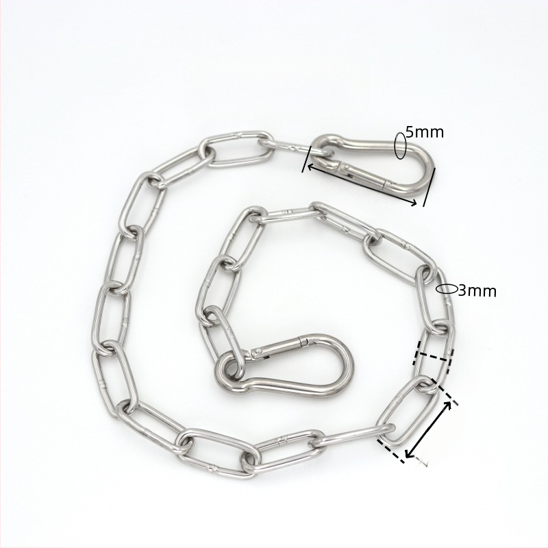 Ανοξείδωτη συγκολλημένη αλυσίδα με καραμπίνερ ελατηρίου και συνδετικό δαχτυλίδι για φόρτωση και κρέμασμα σε κούνια
