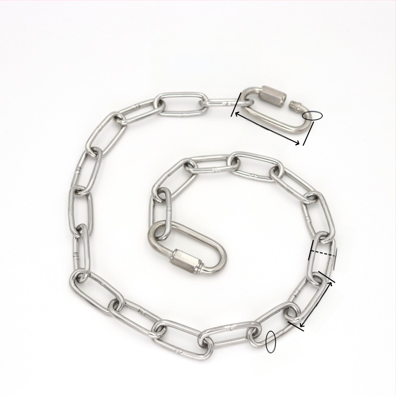Ανοξείδωτη συγκολλημένη αλυσίδα με καραμπίνερ ελατηρίου και συνδετικό δαχτυλίδι για φόρτωση και κρέμασμα σε κούνια