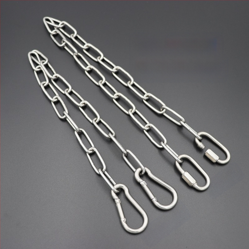 Ανοξείδωτη συγκολλημένη αλυσίδα με καραμπίνερ ελατηρίου και συνδετικό δαχτυλίδι για φόρτωση και κρέμασμα σε κούνια