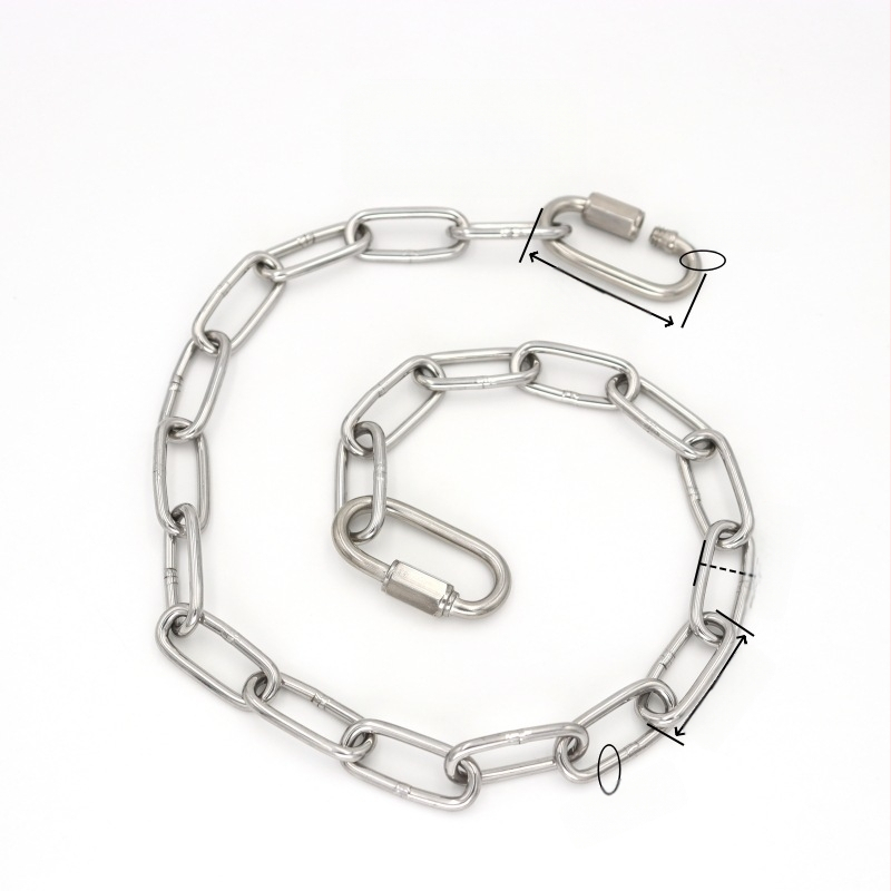 Ανοξείδωτη συγκολλημένη αλυσίδα με καραμπίνερ ελατηρίου και συνδετικό δαχτυλίδι για φόρτωση και κρέμασμα σε κούνια