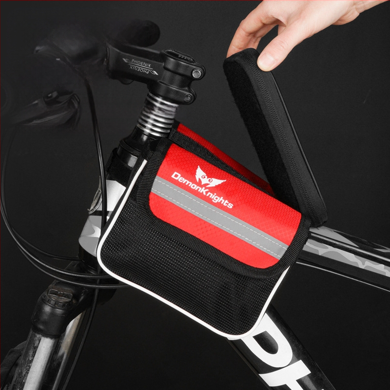 Kalnų dviratį krepšys su jutikliniu išmaniojo telefono kišenė, 2,2 L talpa, modelis HFG-0130, 600D rhombus audinys, Magic Knight/DemonKnights