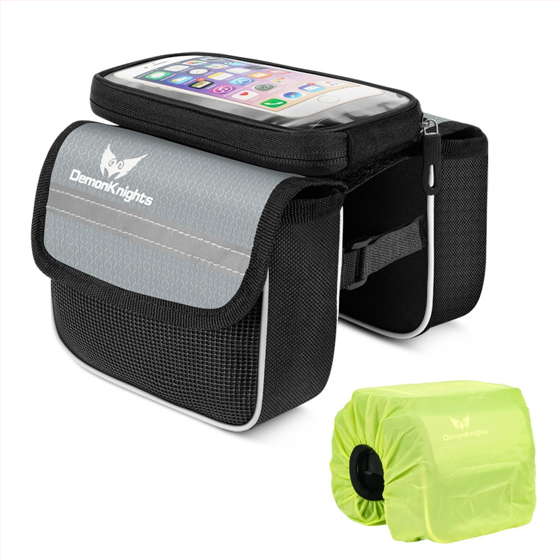 Kalnų dviratį krepšys su jutikliniu išmaniojo telefono kišenė, 2,2 L talpa, modelis HFG-0130, 600D rhombus audinys, Magic Knight/DemonKnights