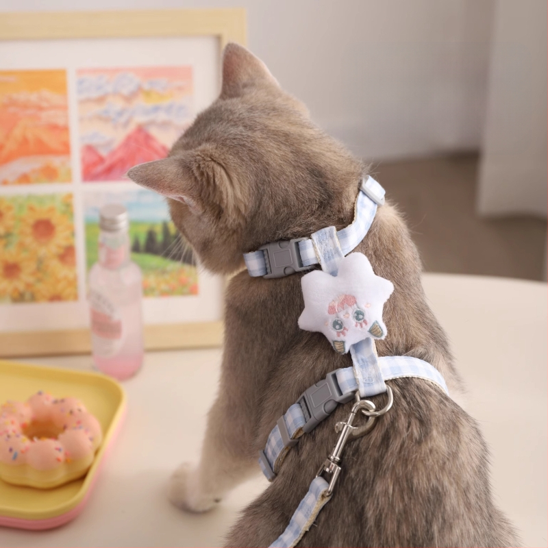 Katės vedimo virvė - neatsidaro, reguliuojamas krūtinės diržas, nailono virvė su lydinio ir ABS užraktais