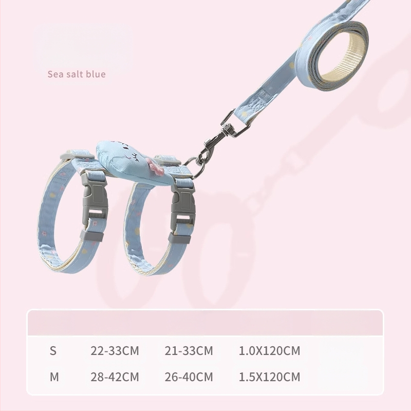 Katės vedimo virvė - neatsidaro, reguliuojamas krūtinės diržas, nailono virvė su lydinio ir ABS užraktais