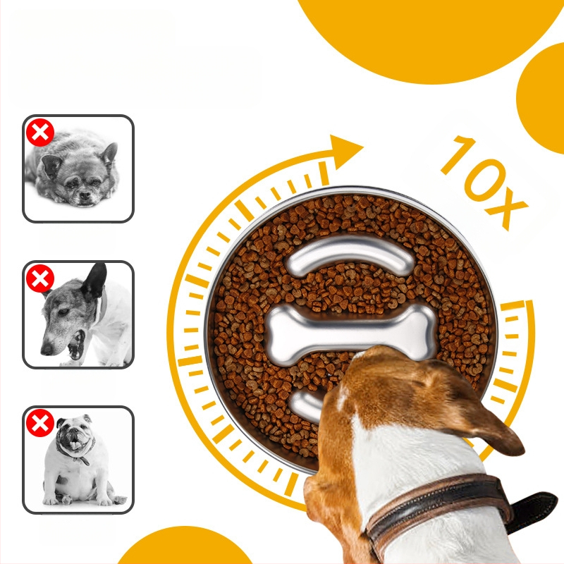 Nerūdijančio plieno lėto maisto dubuo katėms ir šunims, neslystantis, kaulų ir širdies formos dizainas