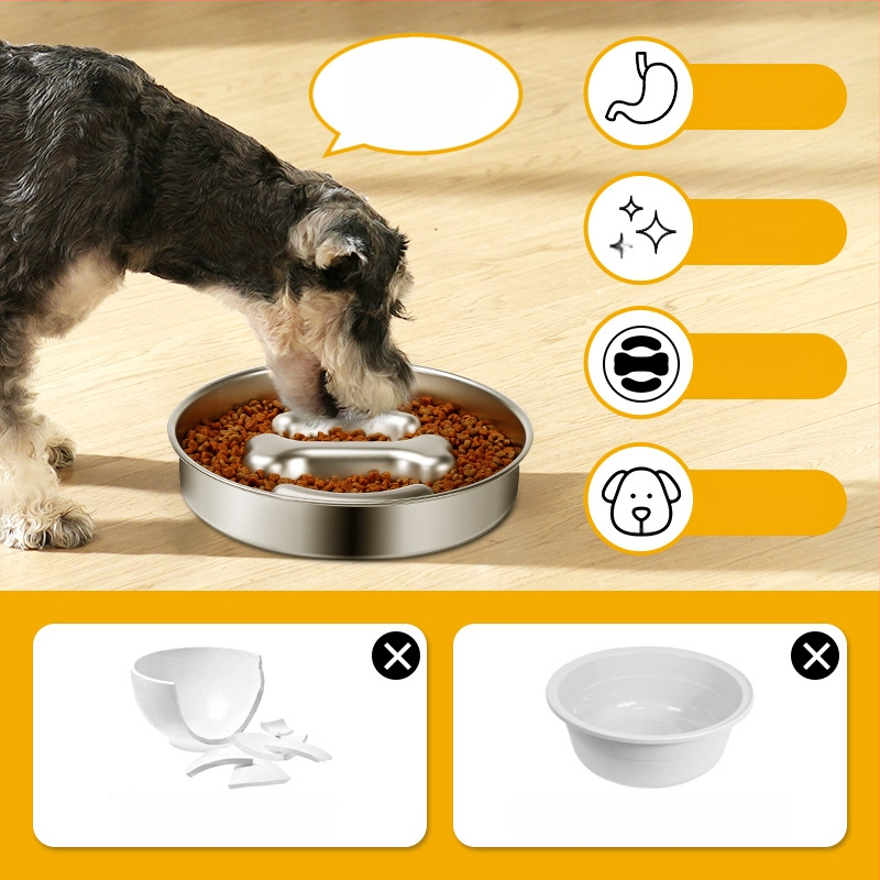 Nerūdijančio plieno lėto maisto dubuo katėms ir šunims, neslystantis, kaulų ir širdies formos dizainas