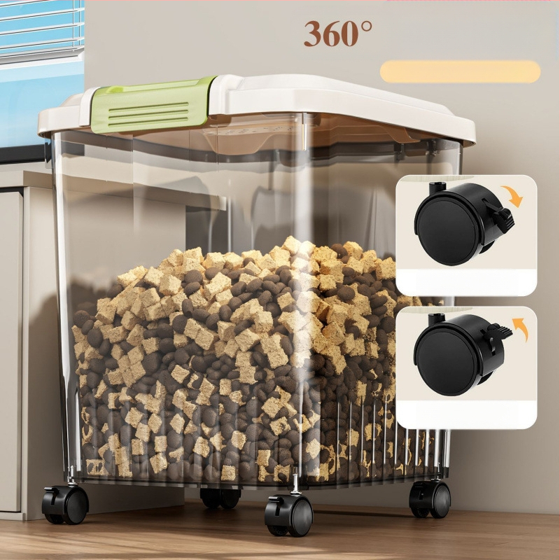 Κοντέινερ Αποθήκευσης Τροφίμων Κατοικίδιων Με Καπάκι — Σφραγισμένο, Αδιάβροχο και Ανθεκτικό σε Έντομα, Διαφανές Με Ρόδες για Τροφή Γάτας και Σκύλου, Κατασκευασμένο από Πολυπροπυλένιο. Χωρητικότητα: Δείτε λεπτομέρειες