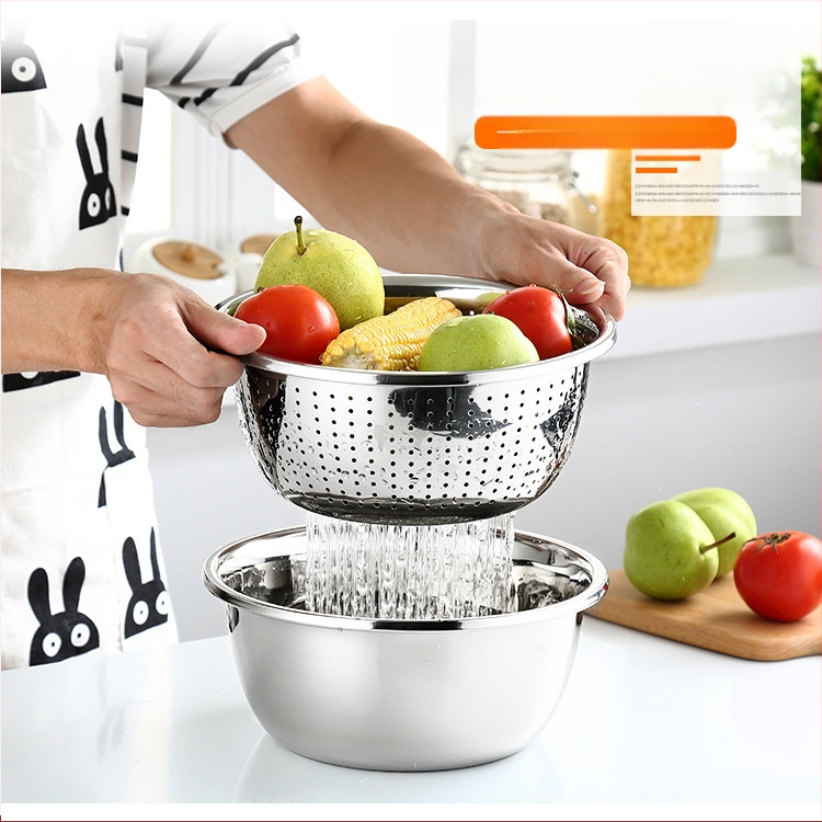 Xian shun μη μαγνητικό ατσάλινο μπασίνα κουζίνας ευρωπαϊκού στυλ, πολυλειτουργική λεκάνη για ζύμωμα, χτύπημα αυγών και στράγγισμα
