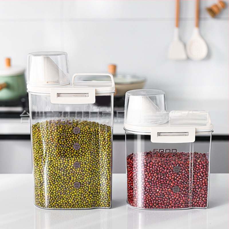 Grūdų ir ryžių laikymo dėžutė su sandariu užraktu, atspari drėgmei ir kenkėjams, iš PET plastiko, talpa iki 4 L, dalijamasis/besisukantis dizainas