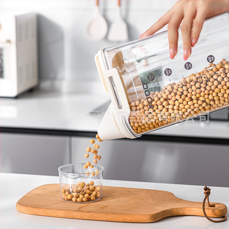 Grūdų ir ryžių laikymo dėžutė su sandariu užraktu, atspari drėgmei ir kenkėjams, iš PET plastiko, talpa iki 4 L, dalijamasis/besisukantis dizainas