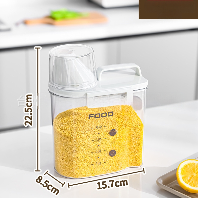 Grūdų ir ryžių laikymo dėžutė su sandariu užraktu, atspari drėgmei ir kenkėjams, iš PET plastiko, talpa iki 4 L, dalijamasis/besisukantis dizainas