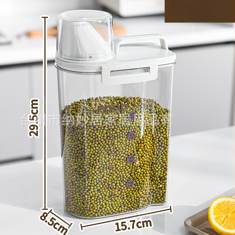 Grūdų ir ryžių laikymo dėžutė su sandariu užraktu, atspari drėgmei ir kenkėjams, iš PET plastiko, talpa iki 4 L, dalijamasis/besisukantis dizainas