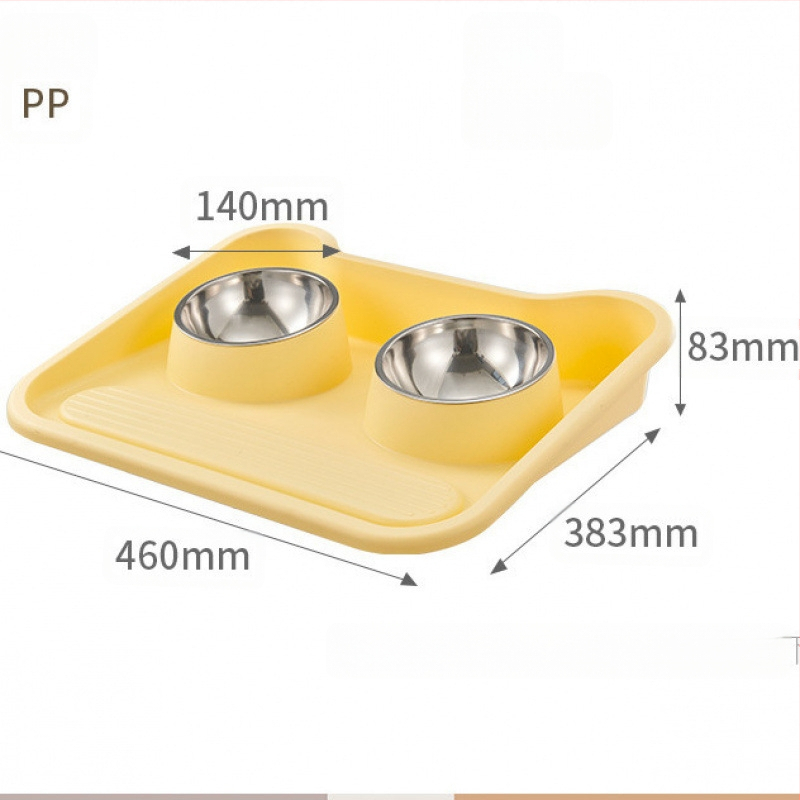 Két részes rozsdamentes acélból készült tál macskáknak és kutyáknak, kiöntés elleni kialakítás, beépített víz- és ételtál, nyakvédő funkció