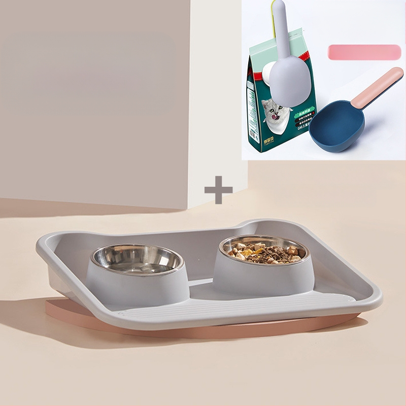 Két részes rozsdamentes acélból készült tál macskáknak és kutyáknak, kiöntés elleni kialakítás, beépített víz- és ételtál, nyakvédő funkció