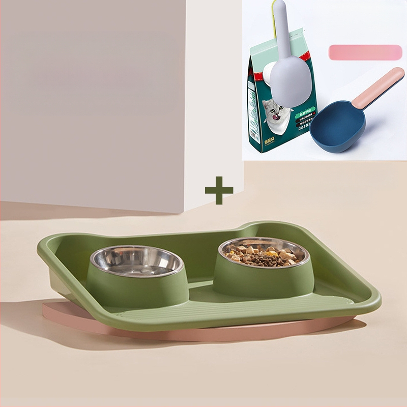 Két részes rozsdamentes acélból készült tál macskáknak és kutyáknak, kiöntés elleni kialakítás, beépített víz- és ételtál, nyakvédő funkció