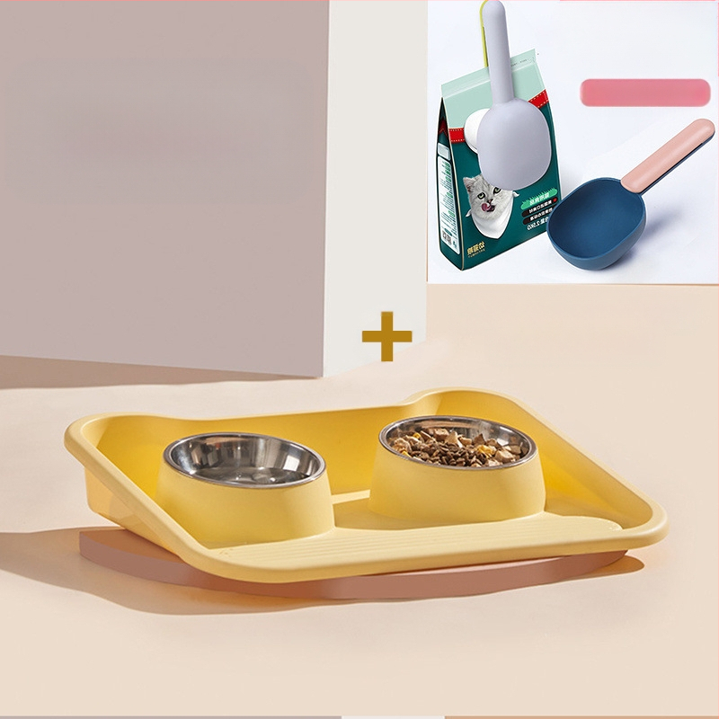 Két részes rozsdamentes acélból készült tál macskáknak és kutyáknak, kiöntés elleni kialakítás, beépített víz- és ételtál, nyakvédő funkció