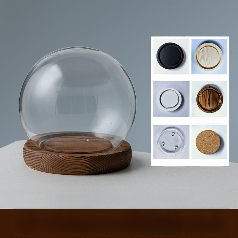 Γυάλινος σφαιρικός θόλος γραφείου με διατηρημένα άνθη, φυσητό γυαλί μπόροσιλικό υψηλό, μοντέρνο μινιμαλιστικό στυλ