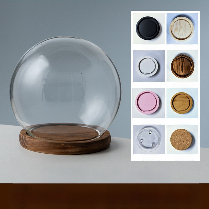 Γυάλινος σφαιρικός θόλος γραφείου με διατηρημένα άνθη, φυσητό γυαλί μπόροσιλικό υψηλό, μοντέρνο μινιμαλιστικό στυλ