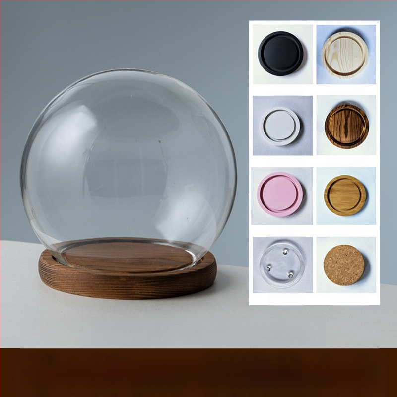 Γυάλινος σφαιρικός θόλος γραφείου με διατηρημένα άνθη, φυσητό γυαλί μπόροσιλικό υψηλό, μοντέρνο μινιμαλιστικό στυλ