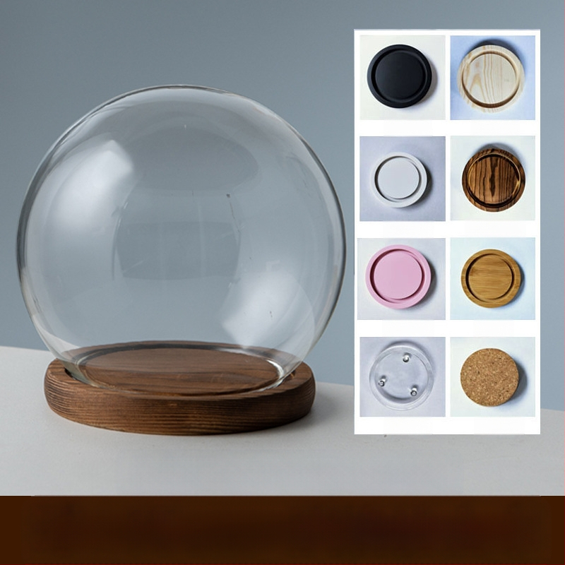 Γυάλινος σφαιρικός θόλος γραφείου με διατηρημένα άνθη, φυσητό γυαλί μπόροσιλικό υψηλό, μοντέρνο μινιμαλιστικό στυλ