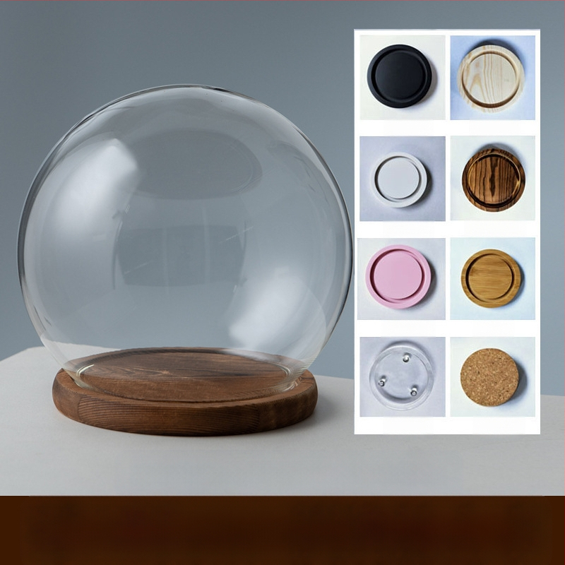 Γυάλινος σφαιρικός θόλος γραφείου με διατηρημένα άνθη, φυσητό γυαλί μπόροσιλικό υψηλό, μοντέρνο μινιμαλιστικό στυλ