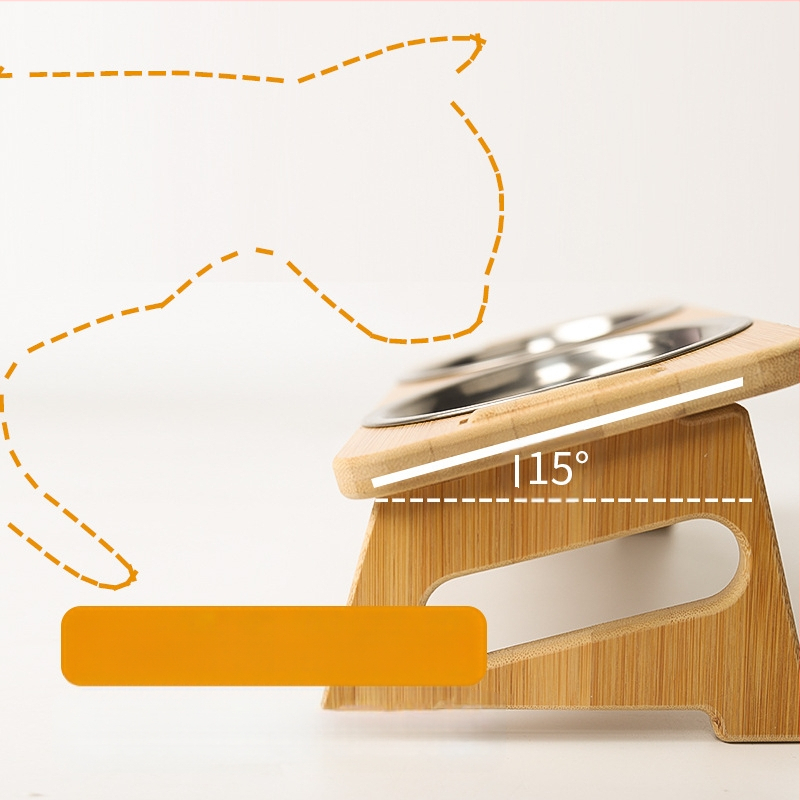 Kaķu un suņu barošanas trauku komplekts: keramiskie dubultie trauki, nerūsējošā tērauda komponenti, pretkritu dizains, slīpa mala un regulējams koka statīvs.