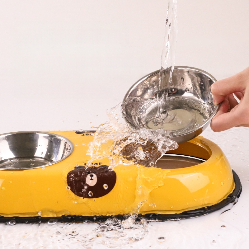 Nerūsējošā tērauda divpusēja bļoda mājdzīvniekiem ar integrētu dizainu, pret apgāšanos, automātiska ēdināšana, Seven Oh