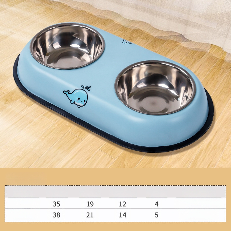 Nerūsējošā tērauda divpusēja bļoda mājdzīvniekiem ar integrētu dizainu, pret apgāšanos, automātiska ēdināšana, Seven Oh